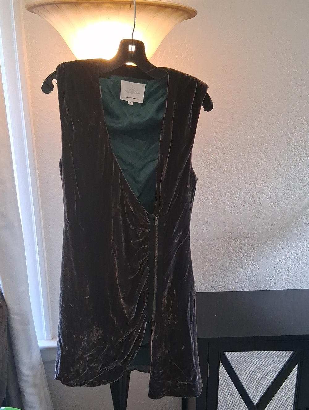 Madison Marcus Dark Charcoal Velvet Zip-Front Sleeveless Dress